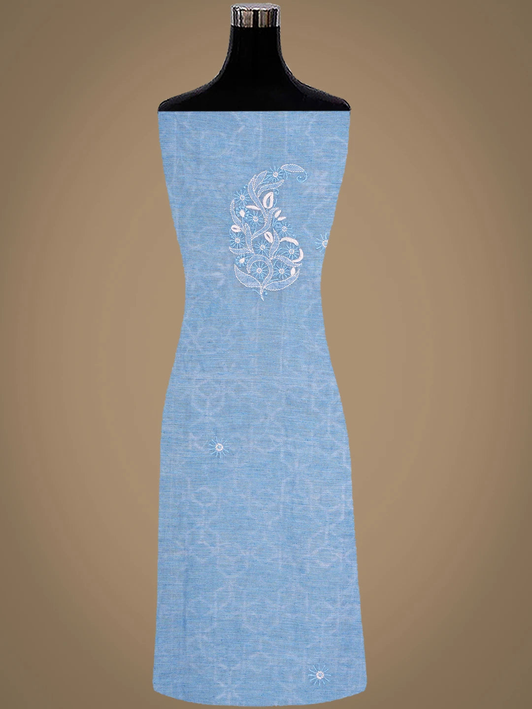 Ada Hand Embroidered Denim Blue Chanderi Lucknowi Chikankari Semi Stitched Kurta Dupatta Set 01A932557