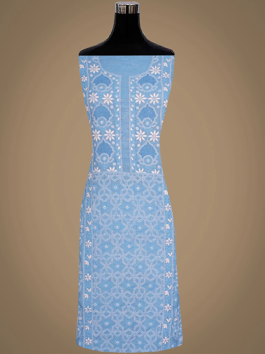 Ada Hand Embroidered Denim Blue Chanderi Lucknowi Chikankari Semi Stitched Kurta Dupatta Set 01A932557