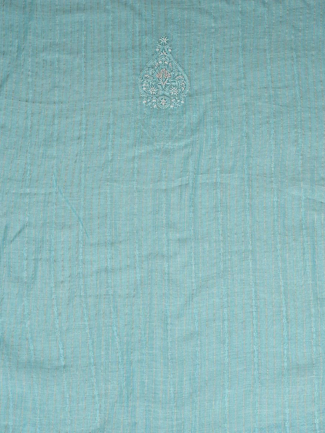 Ada Hand Embroidered Blue Chanderi Lucknowi Chikankari Unstitched Men's Kurta With Pearl Work 01A889694