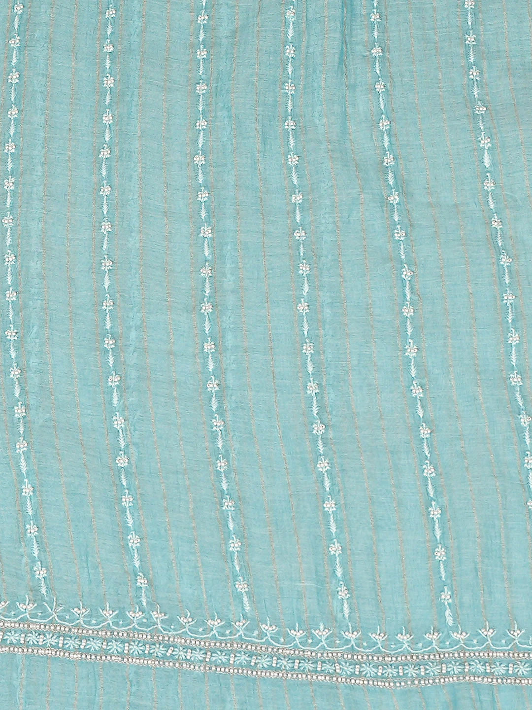 Ada Hand Embroidered Blue Chanderi Lucknowi Chikankari Unstitched Men's Kurta With Pearl Work 01A889694