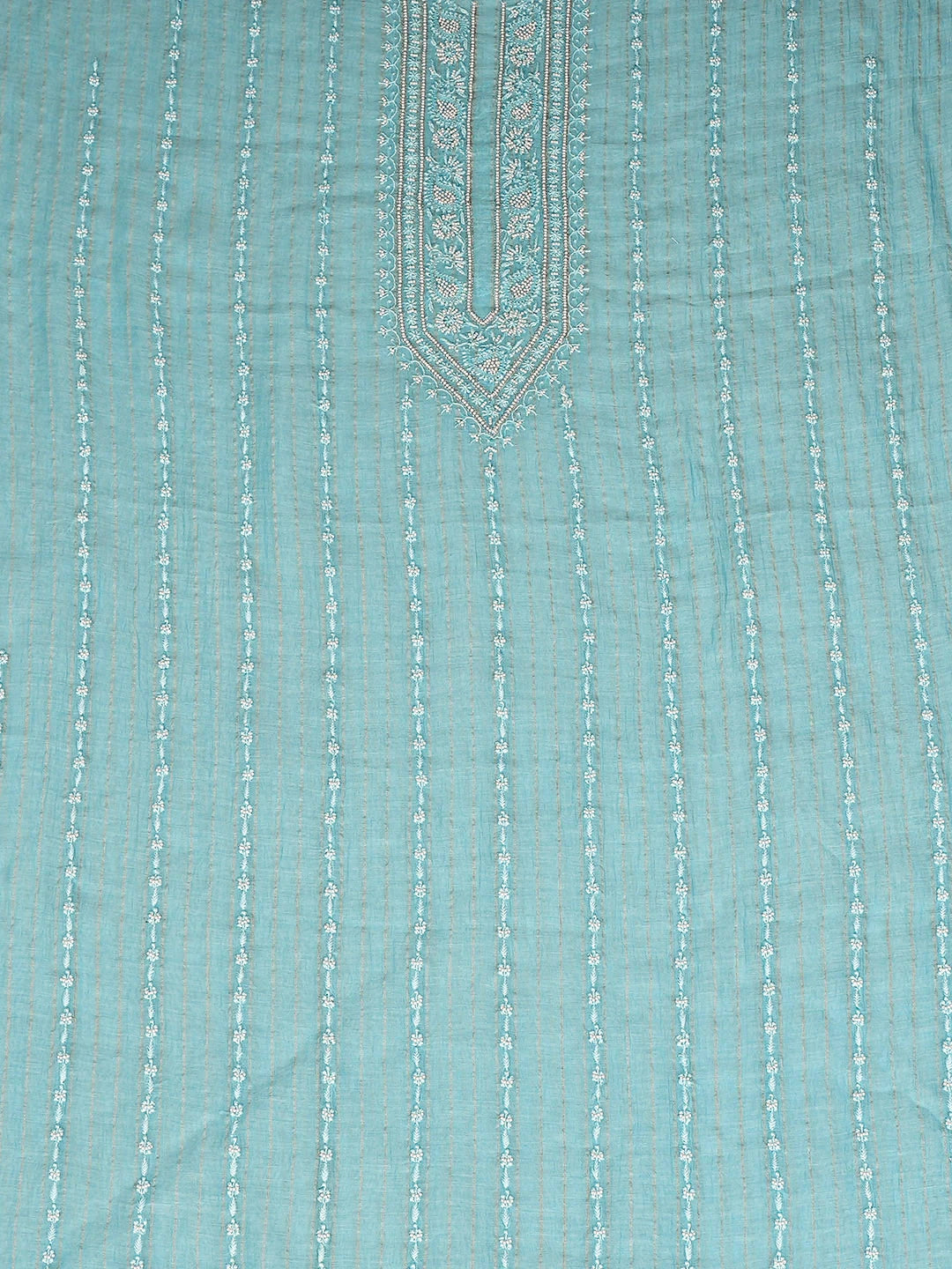 Ada Hand Embroidered Blue Chanderi Lucknowi Chikankari Unstitched Men's Kurta With Pearl Work 01A889694