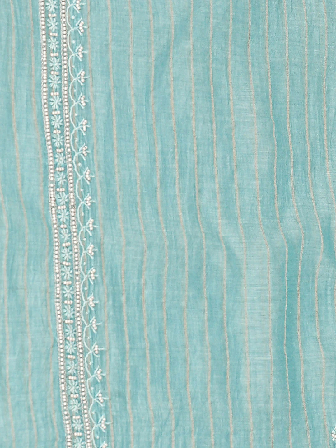 Ada Hand Embroidered Blue Chanderi Lucknowi Chikankari Unstitched Men's Kurta With Pearl Work 01A889694