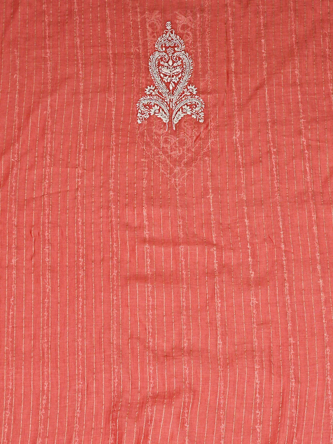 Ada Hand Embroidered Peach Chanderi Lucknowi Chikankari Unstitched Men's Kurta With Pearl Work 01A889693