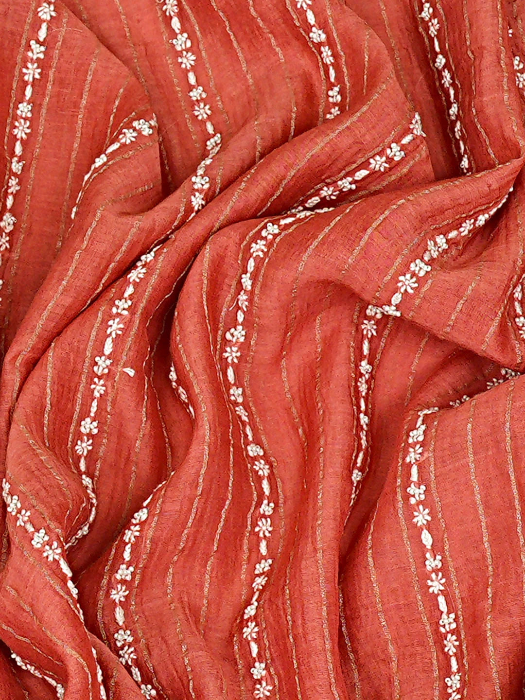 Ada Hand Embroidered Peach Chanderi Lucknowi Chikankari Unstitched Men's Kurta With Pearl Work 01A889693