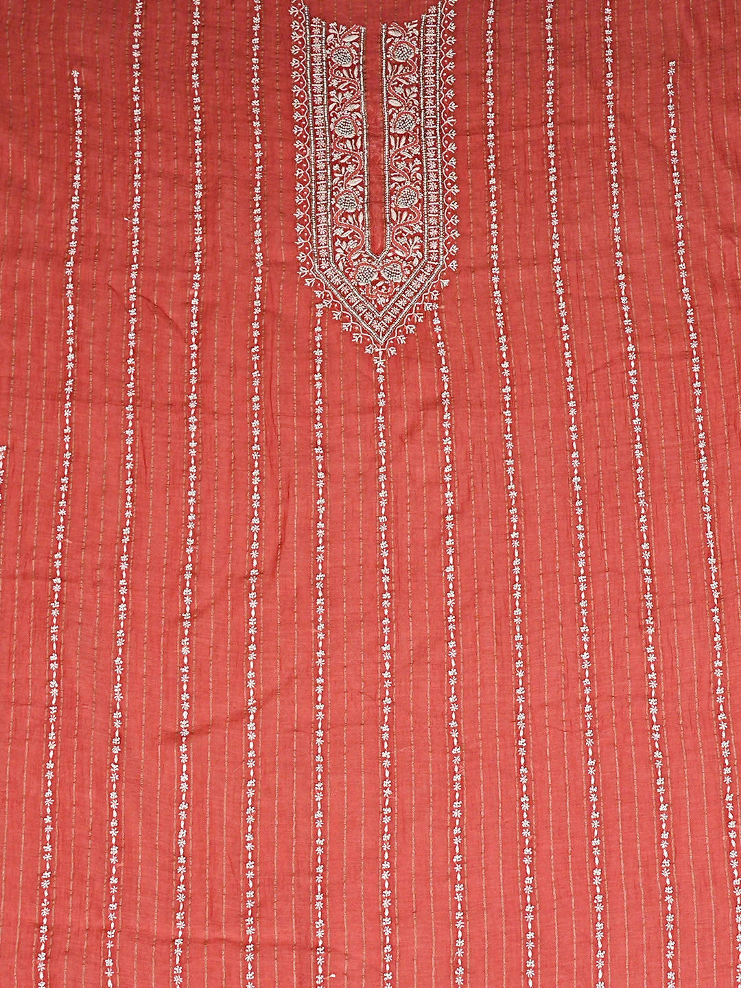 Ada Hand Embroidered Peach Chanderi Lucknowi Chikankari Unstitched Men's Kurta With Pearl Work 01A889693