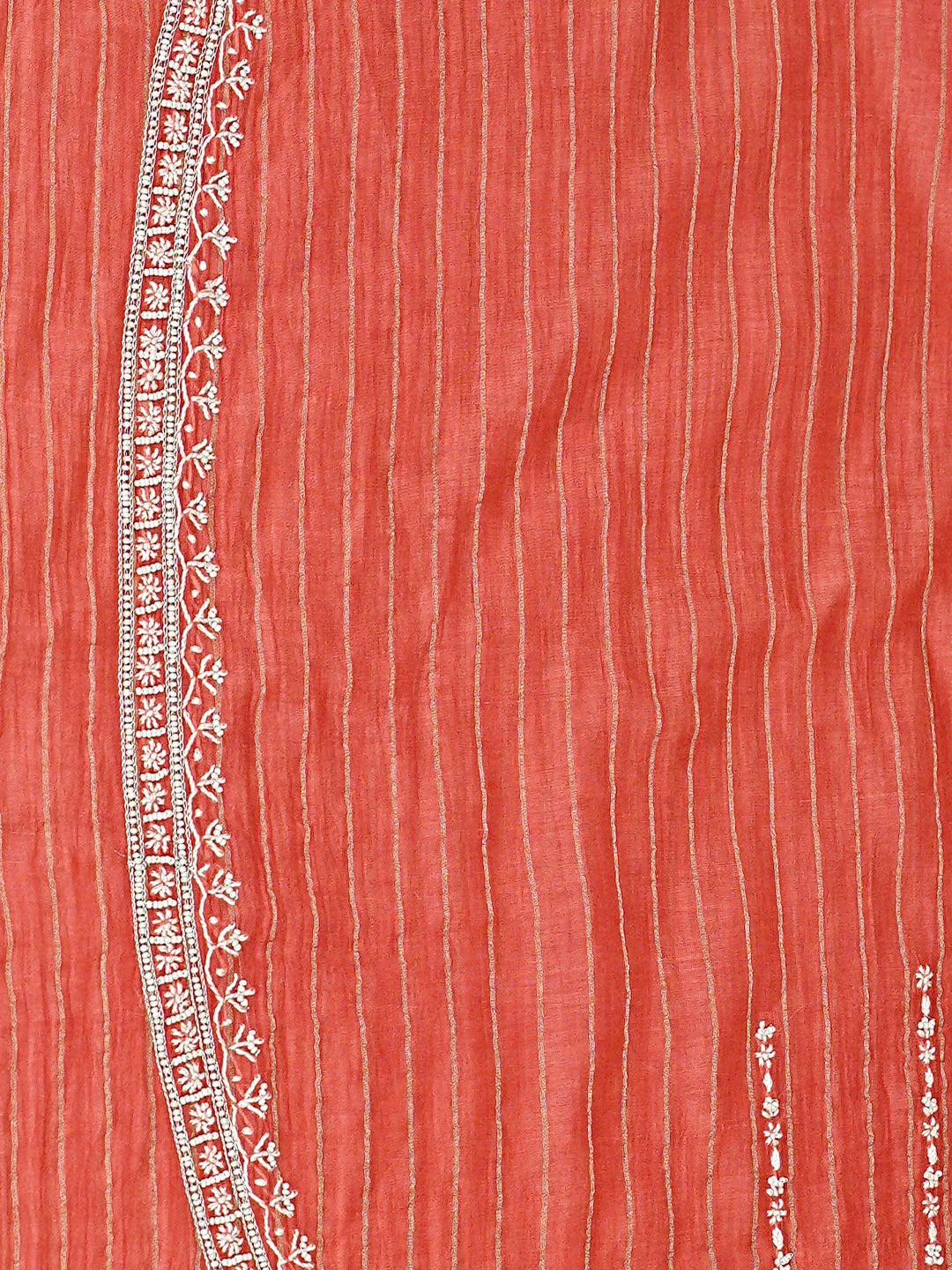 Ada Hand Embroidered Peach Chanderi Lucknowi Chikankari Unstitched Men's Kurta With Pearl Work 01A889693