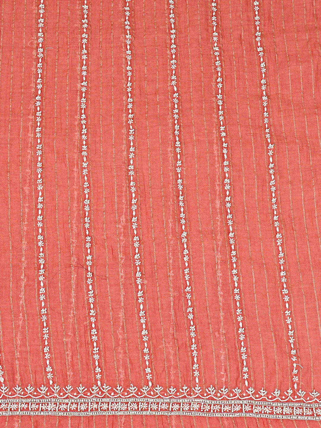 Ada Hand Embroidered Peach Chanderi Lucknowi Chikankari Unstitched Men's Kurta With Pearl Work 01A889693