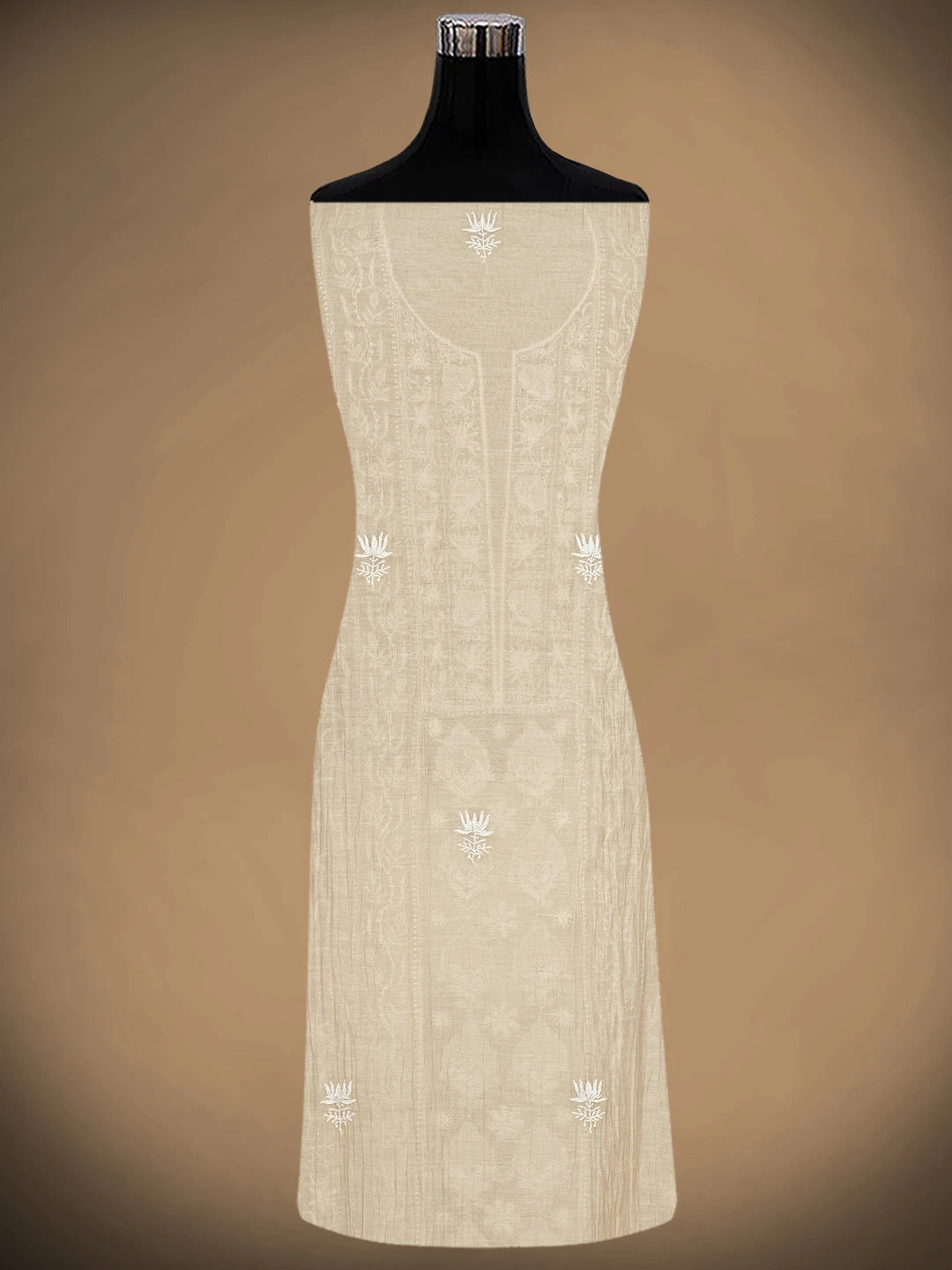 Ada Hand Embroidered Light Peach Chanderi Lucknowi Chikankari Semi-stitched Kurta Dupatta Set With Cutdana Work 01A922061