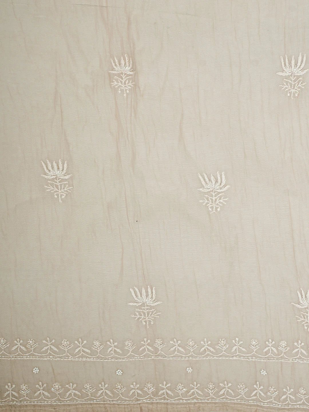 Ada Hand Embroidered Light Peach Chanderi Lucknowi Chikankari Semi-stitched Kurta Dupatta Set With Cutdana Work 01A922061