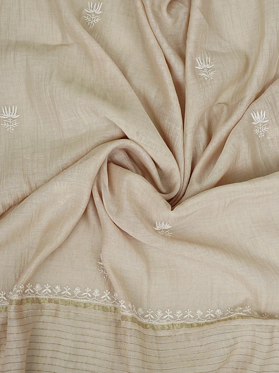 Ada Hand Embroidered Light Peach Chanderi Lucknowi Chikankari Semi-stitched Kurta Dupatta Set With Cutdana Work 01A922061