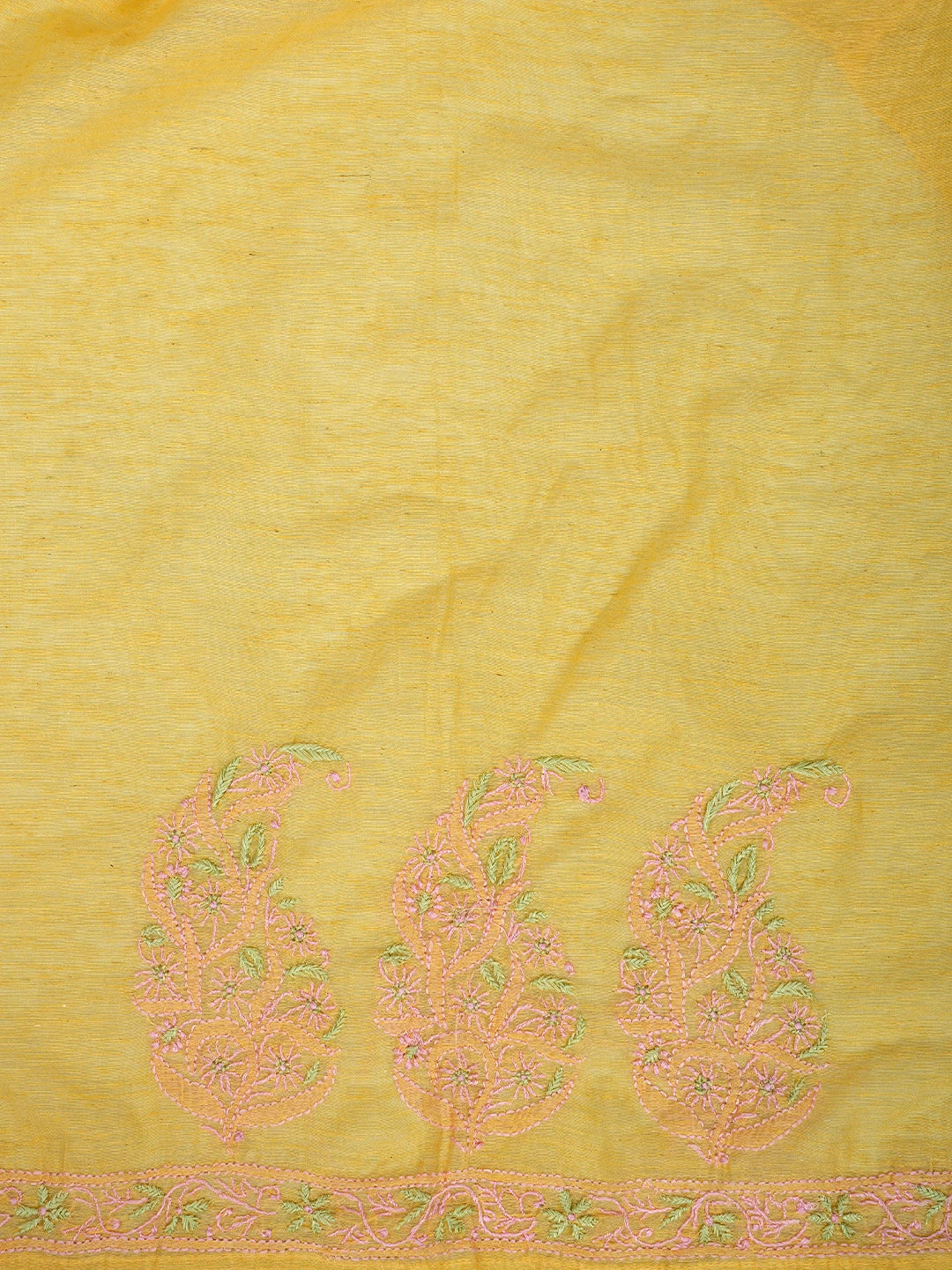 Ada Hand Embroidered Mango Yellow Chanderi Lucknowi Chikankari Semi Stitched Kurta Dupatta Set 01A932558