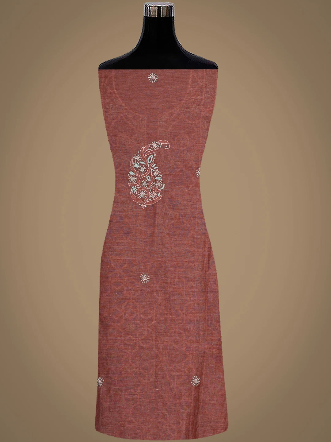 Ada Hand Embroidered Dusty Peach Chanderi Lucknowi Chikankari Semi Stitched Kurta Dupatta Set 01A932556