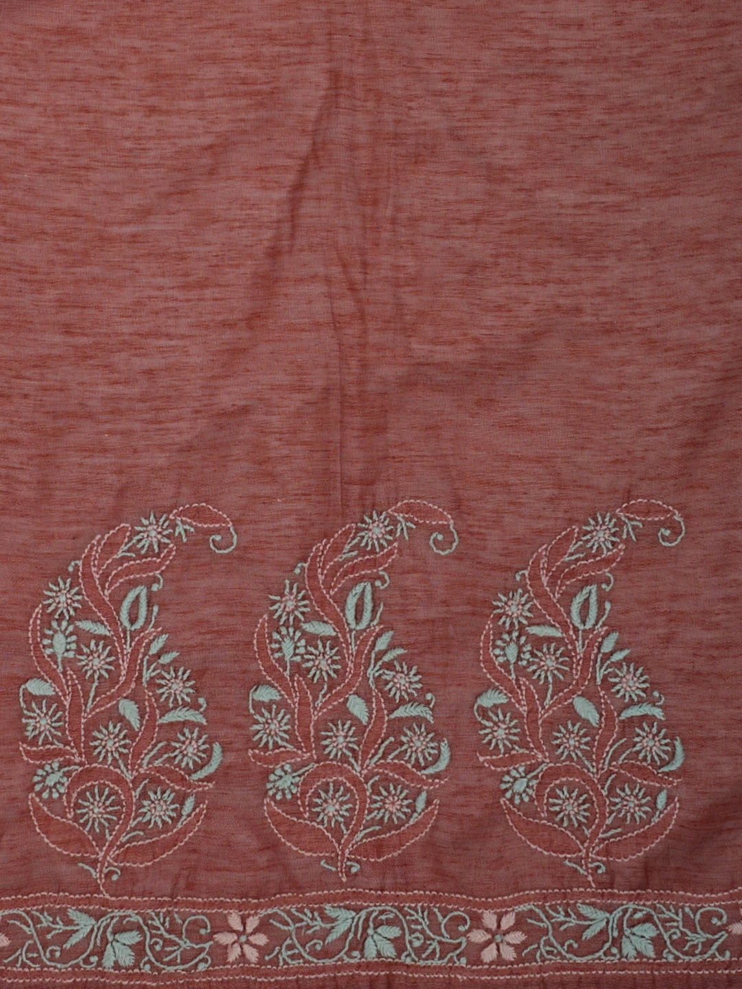 Ada Hand Embroidered Dusty Peach Chanderi Lucknowi Chikankari Semi Stitched Kurta Dupatta Set 01A932556