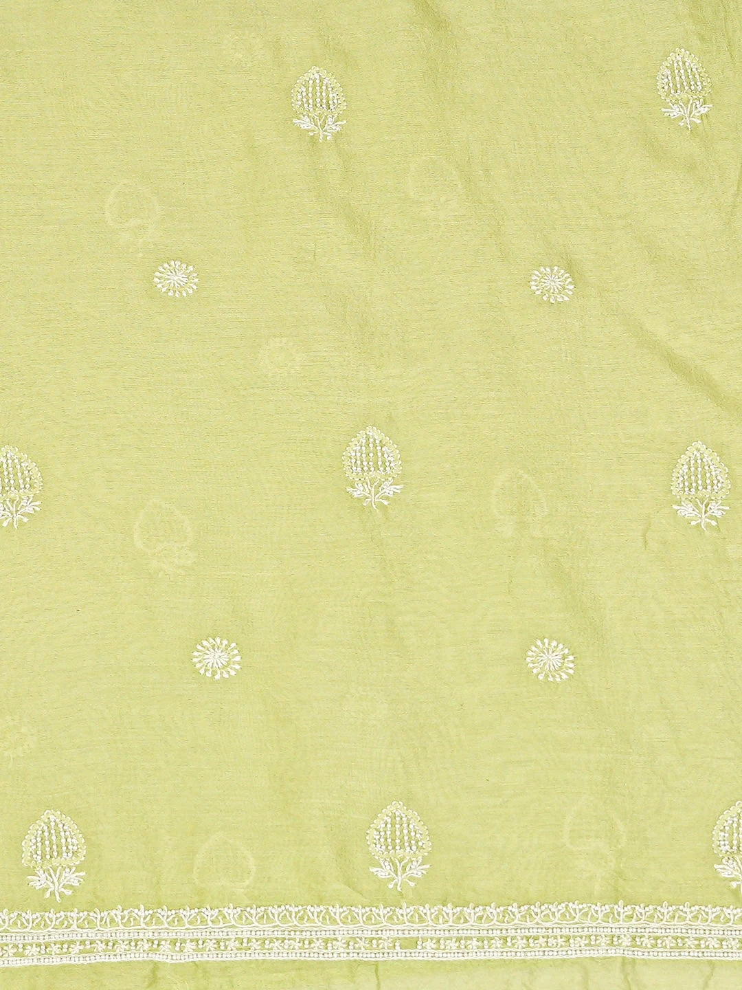 Ada Hand Embroidered Lime Green Chanderi Lucknowi Chikankari Unstitched Men's Kurta With Pearl Work 01A915308