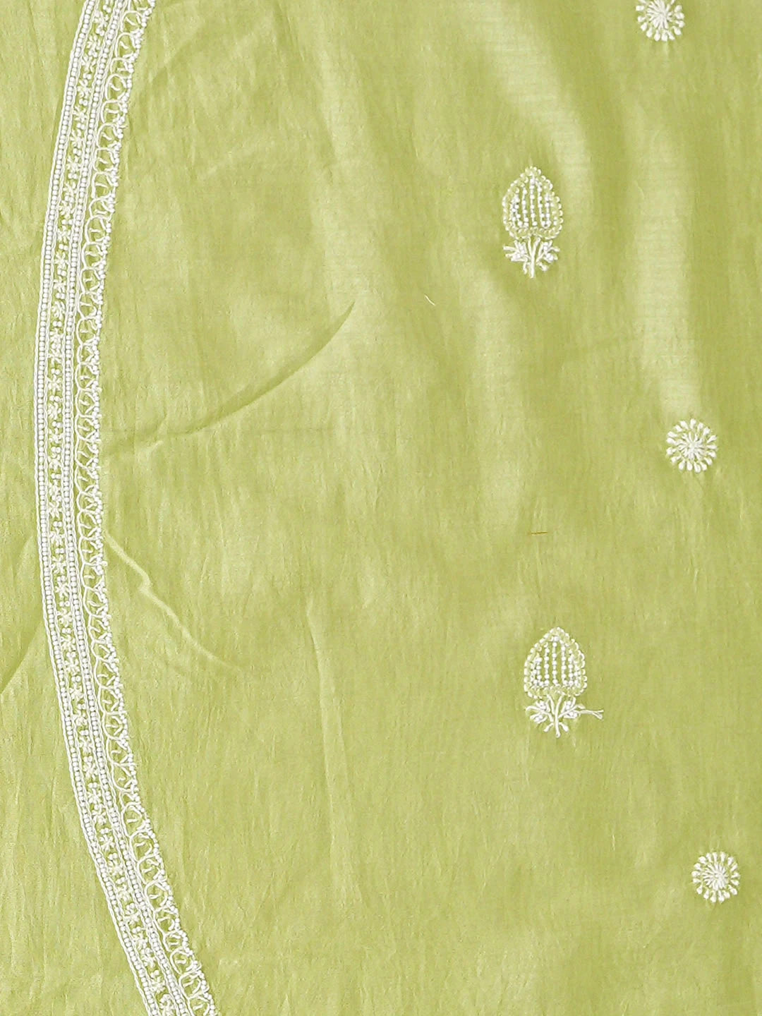 Ada Hand Embroidered Lime Green Chanderi Lucknowi Chikankari Unstitched Men's Kurta With Pearl Work 01A915308