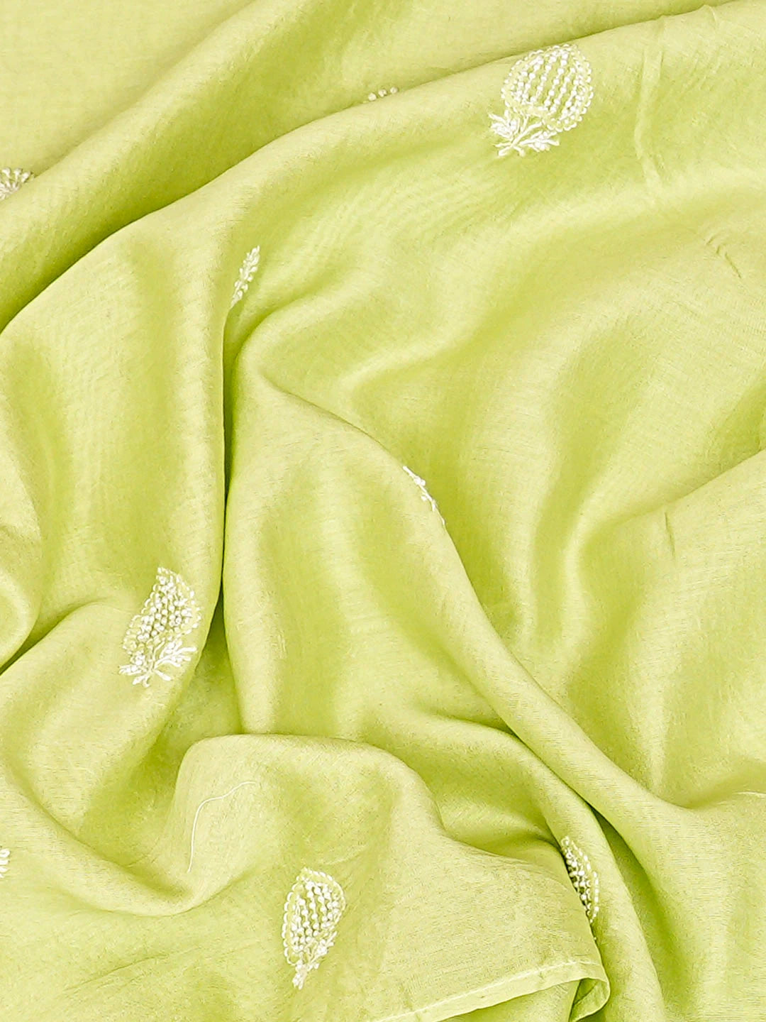 Ada Hand Embroidered Lime Green Chanderi Lucknowi Chikankari Unstitched Men's Kurta With Pearl Work 01A915308