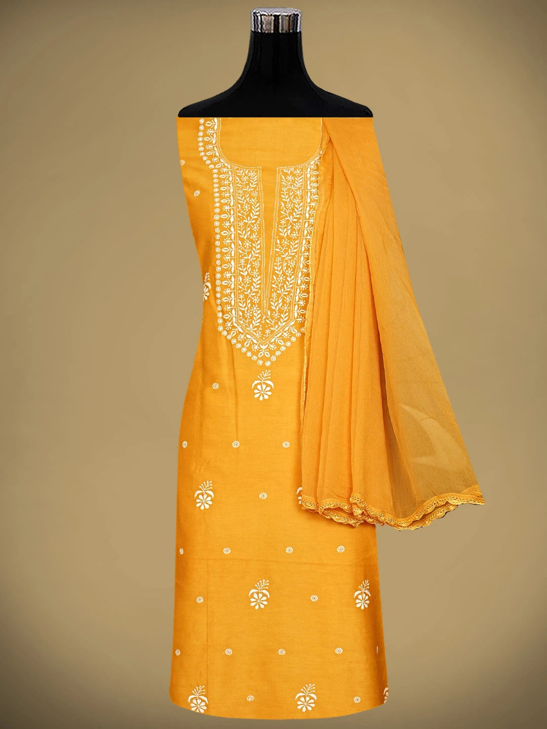 Ada Hand Embroidered Dark Orange Chanderi Lucknowi Chikankari Unstitched Suit Piece 01A932549