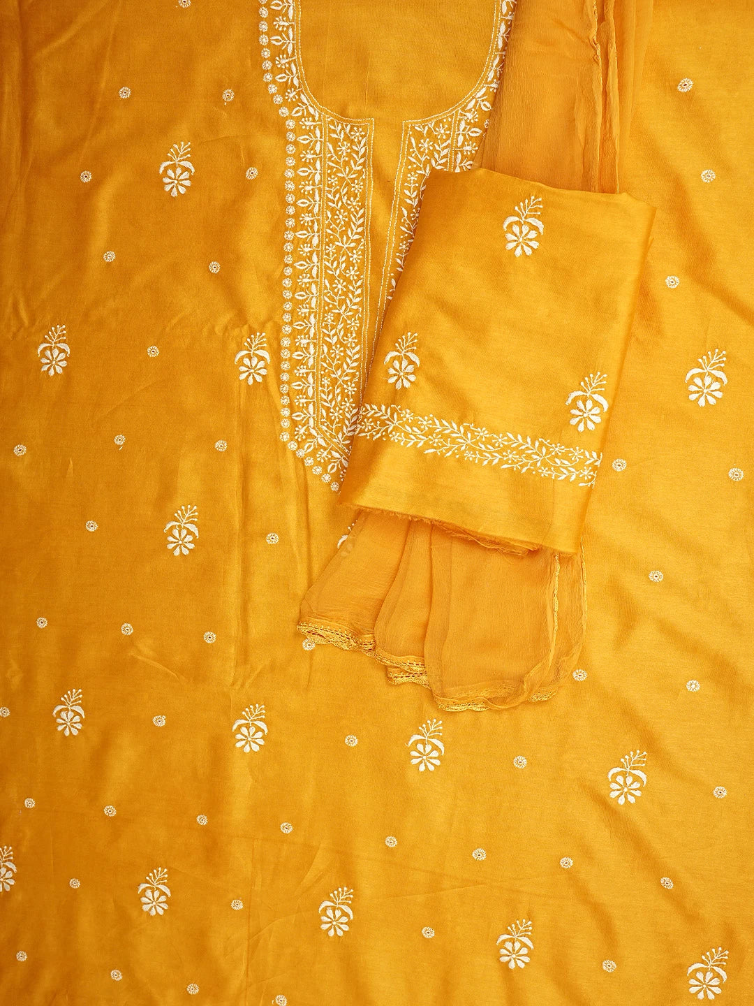 Ada Hand Embroidered Dark Orange Chanderi Lucknowi Chikankari Unstitched Suit Piece 01A932549