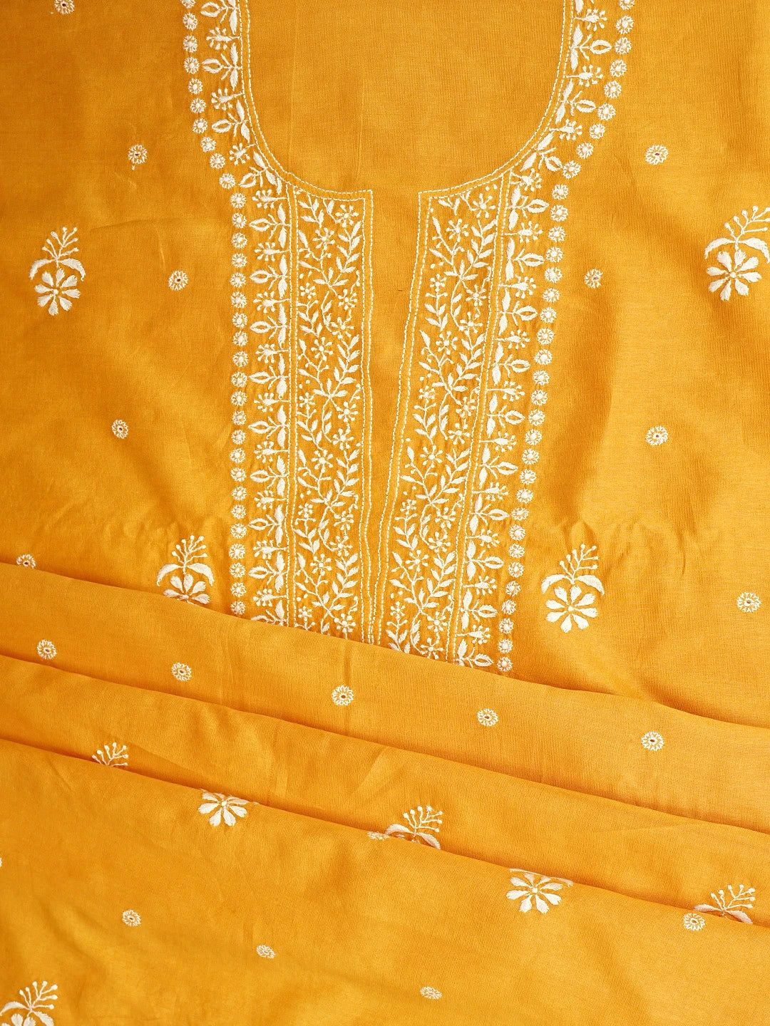 Ada Hand Embroidered Dark Orange Chanderi Lucknowi Chikankari Unstitched Suit Piece 01A932549