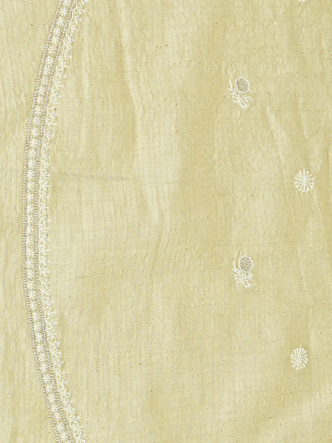 Ada Hand Embroidered Lemon Chanderi Lucknowi Chikankari Unstitched Men's Kurta With Cutdana Work 01A902260