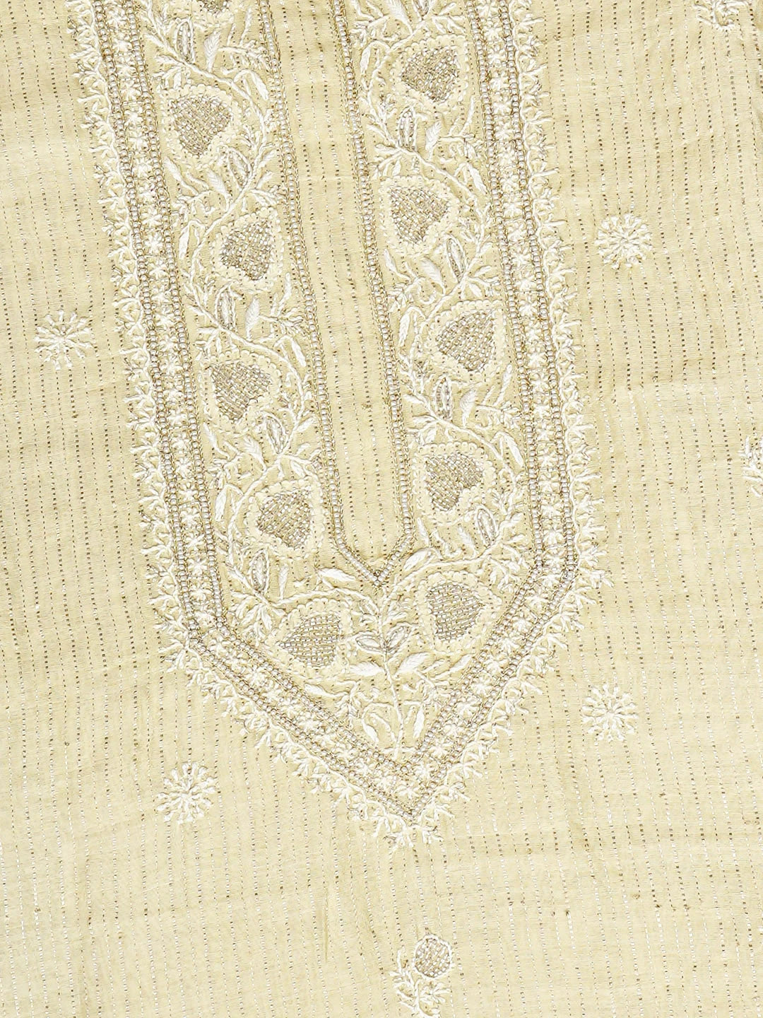Ada Hand Embroidered Lemon Chanderi Lucknowi Chikankari Unstitched Men's Kurta With Cutdana Work 01A902260