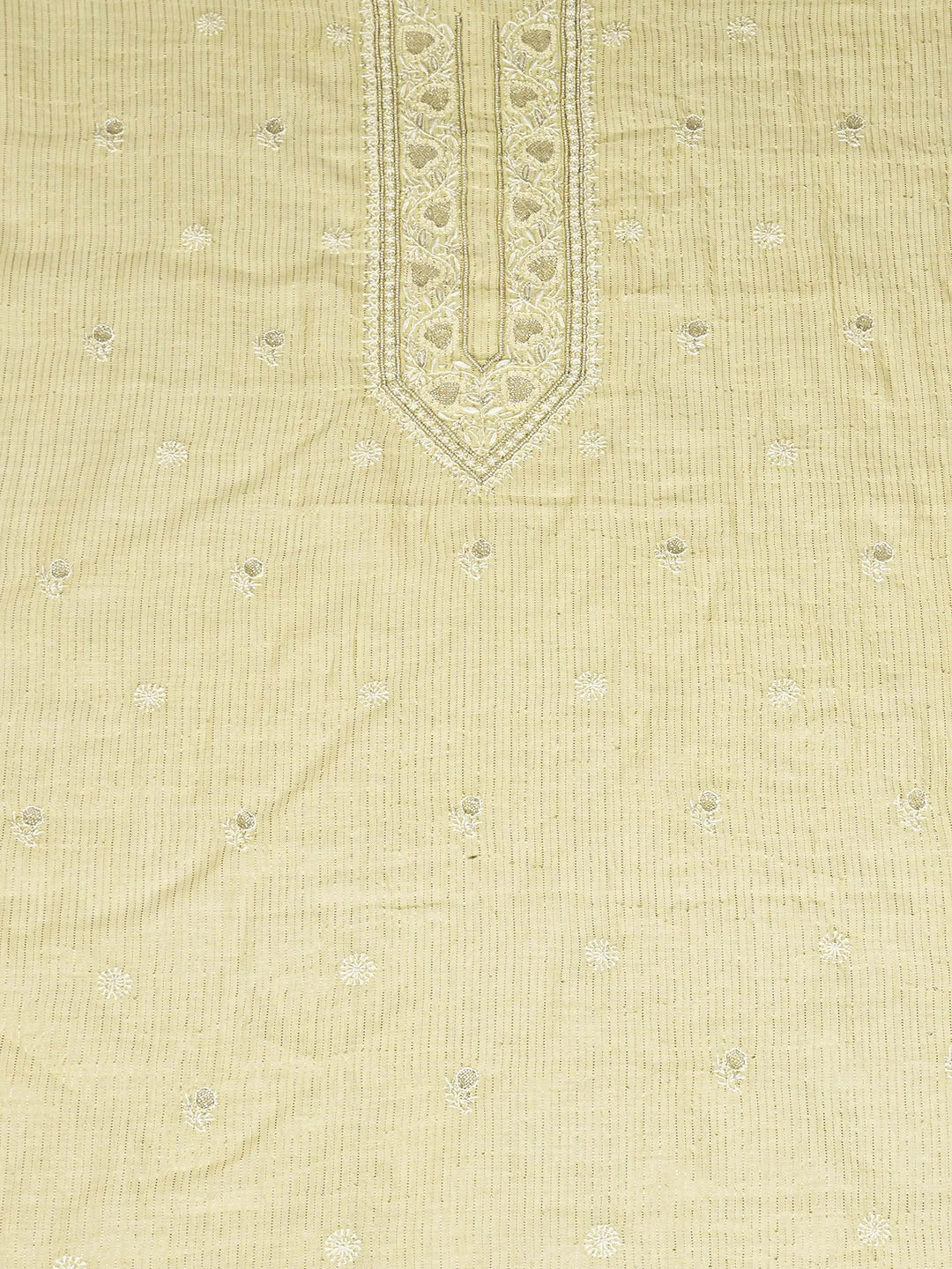 Ada Hand Embroidered Lemon Chanderi Lucknowi Chikankari Unstitched Men's Kurta With Cutdana Work 01A902260