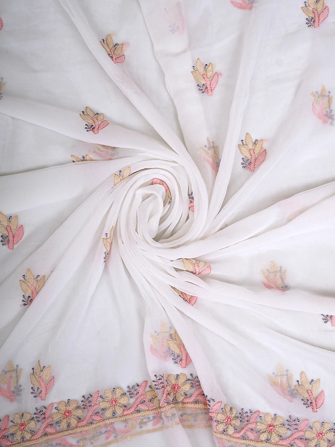 Ada Hand Embroidered White Ivory Georgette Lucknowi Chikankari Unstitched Suit Piece 01A931600