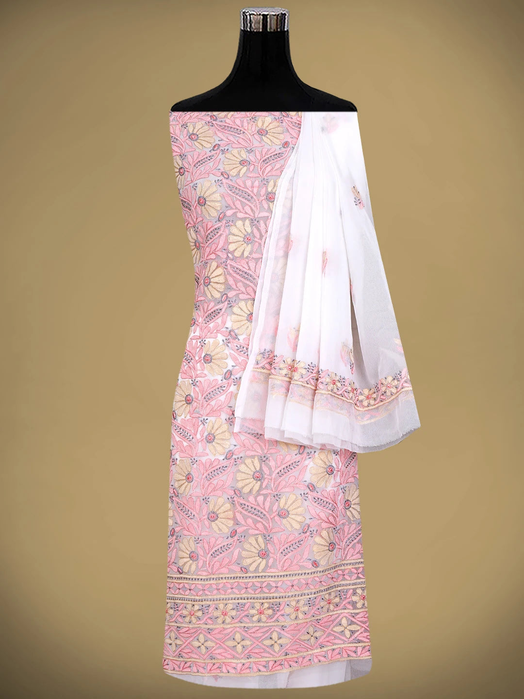 Ada Hand Embroidered White Ivory Georgette Lucknowi Chikankari Unstitched Suit Piece 01A931600