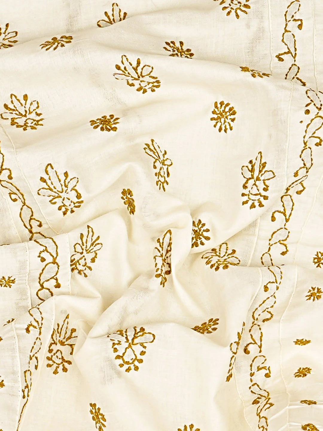 Ada Hand Embroidered Cream Cotton Lucknowi Chikankari Unstitched Men's Kurta 01A919637