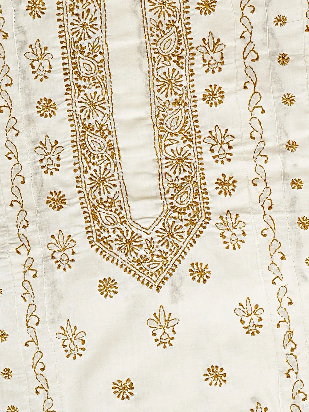 Ada Hand Embroidered Cream Cotton Lucknowi Chikankari Unstitched Men's Kurta 01A919637