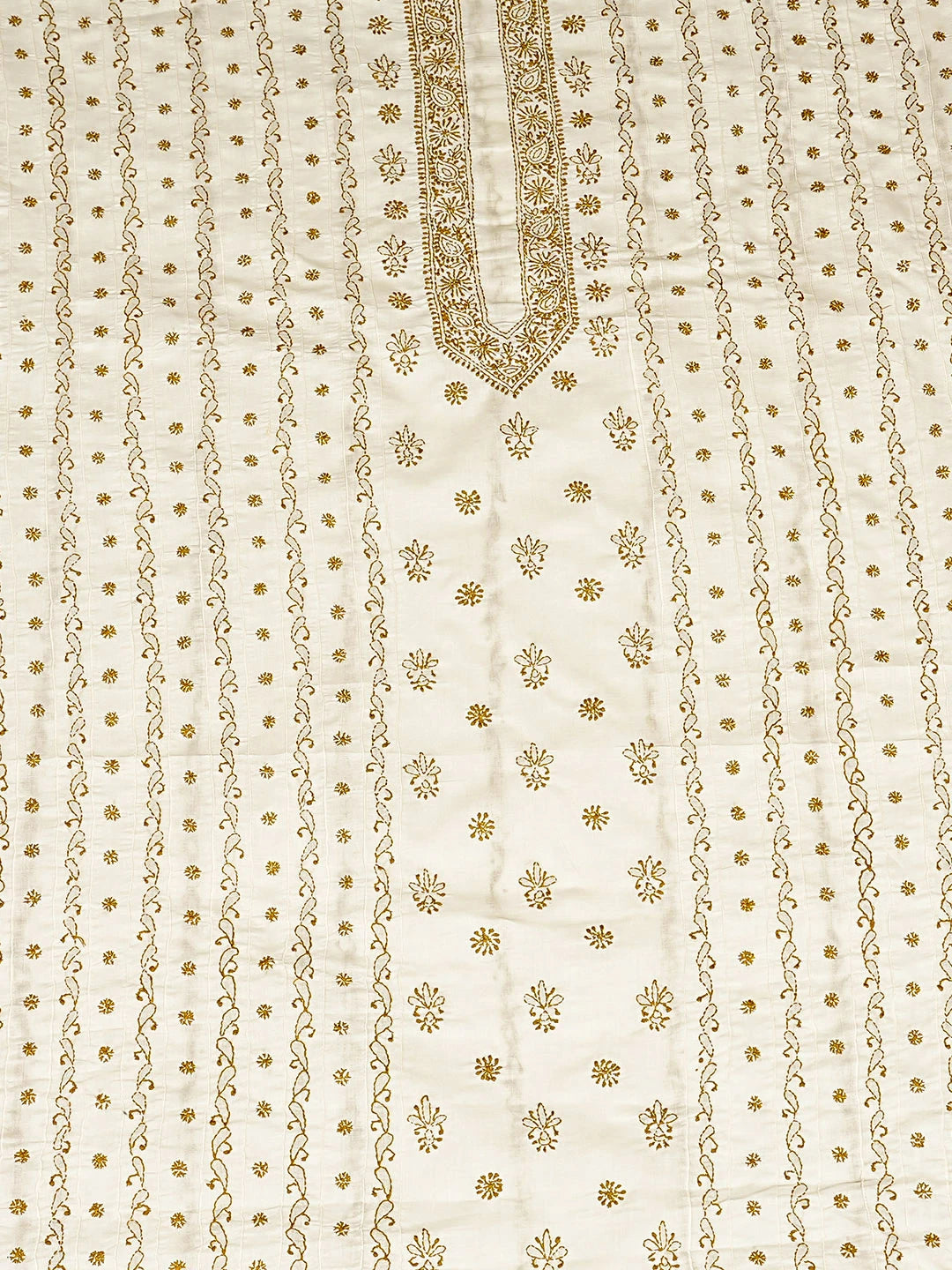 Ada Hand Embroidered Cream Cotton Lucknowi Chikankari Unstitched Men's Kurta 01A919637