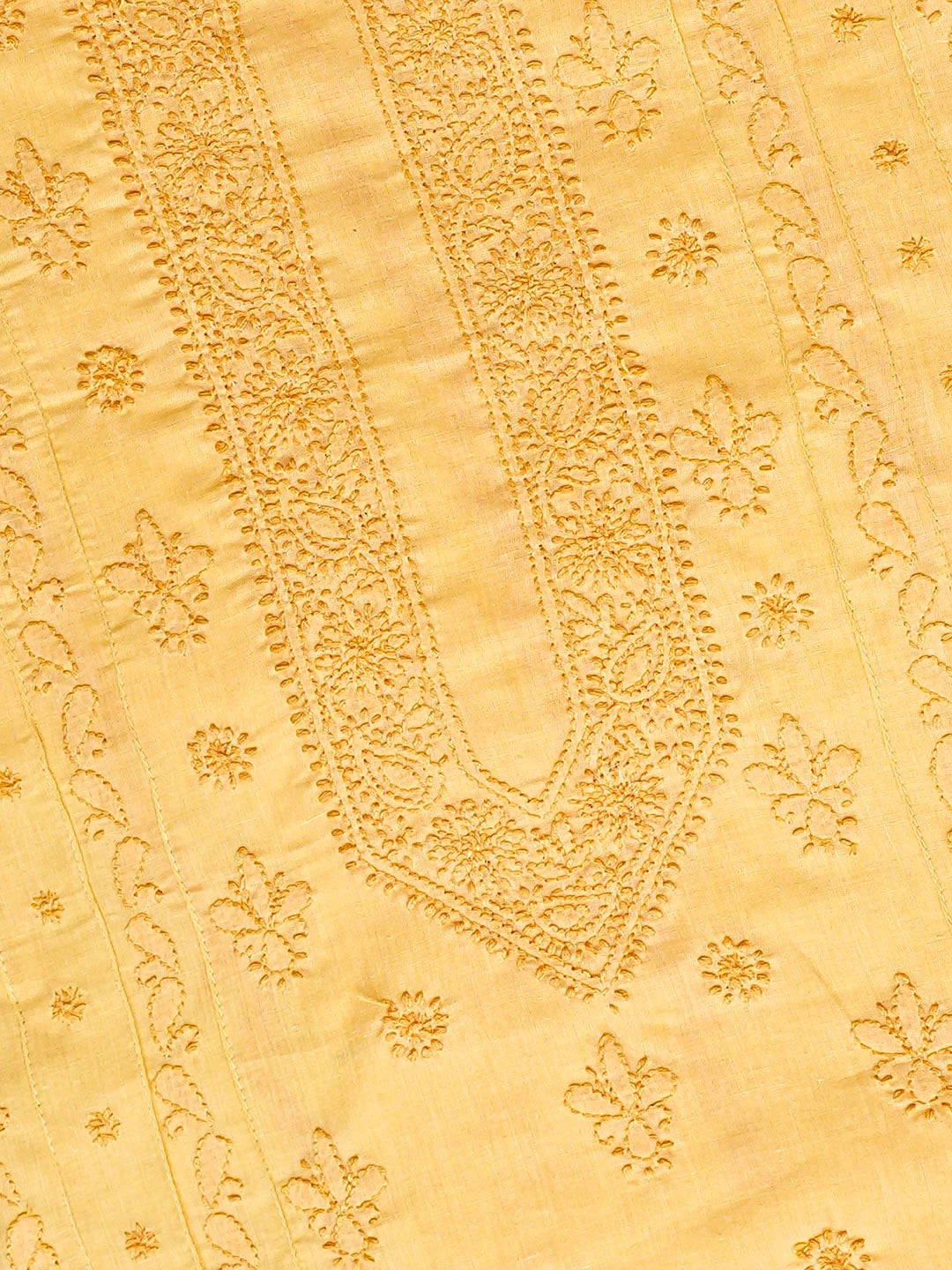 Ada Hand Embroidered Yellow Cotton Lucknowi Chikankari Unstitched Men's  Kurta 01A919631