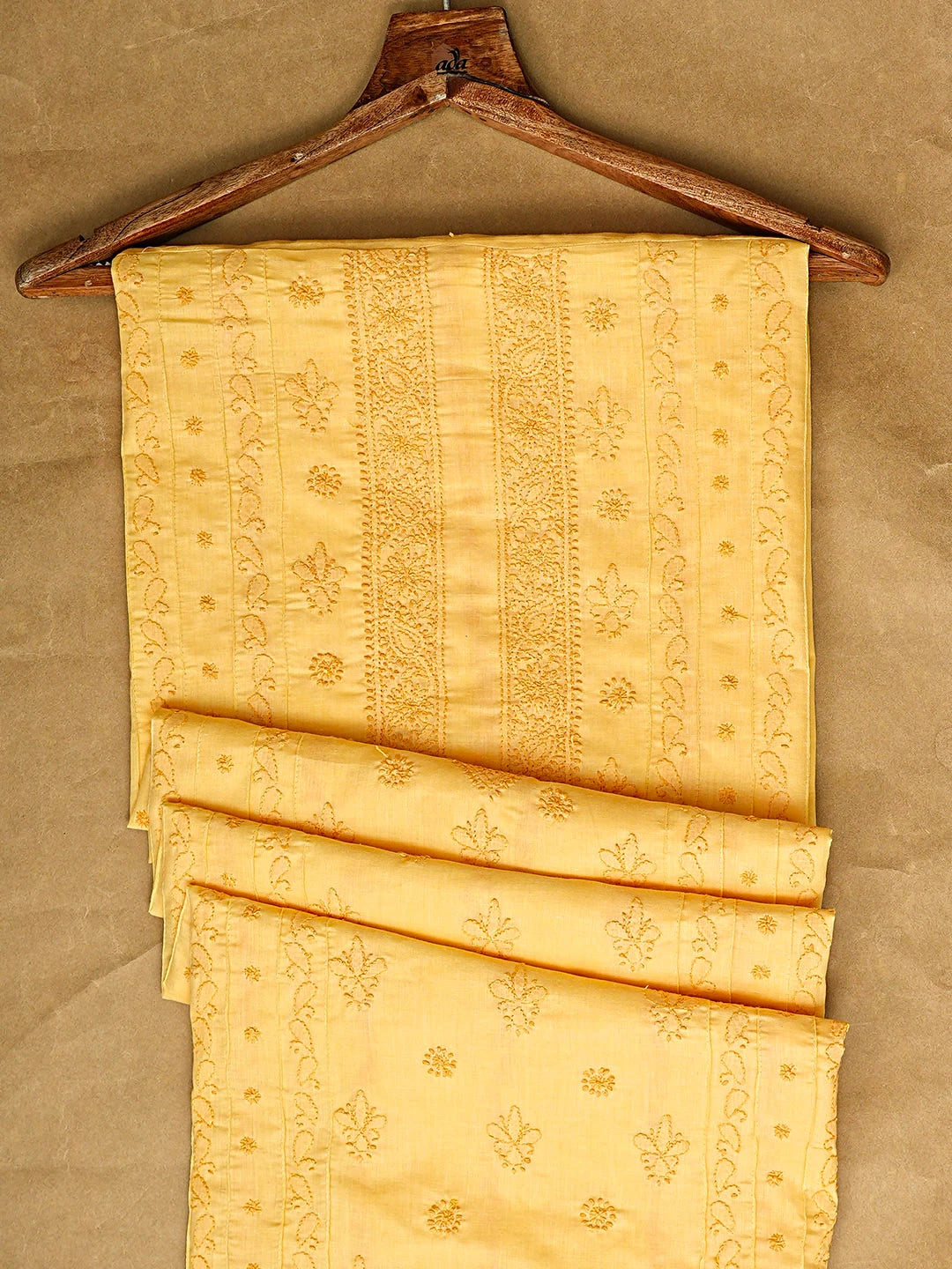Ada Hand Embroidered Yellow Cotton Lucknowi Chikankari Unstitched Men's  Kurta 01A919631