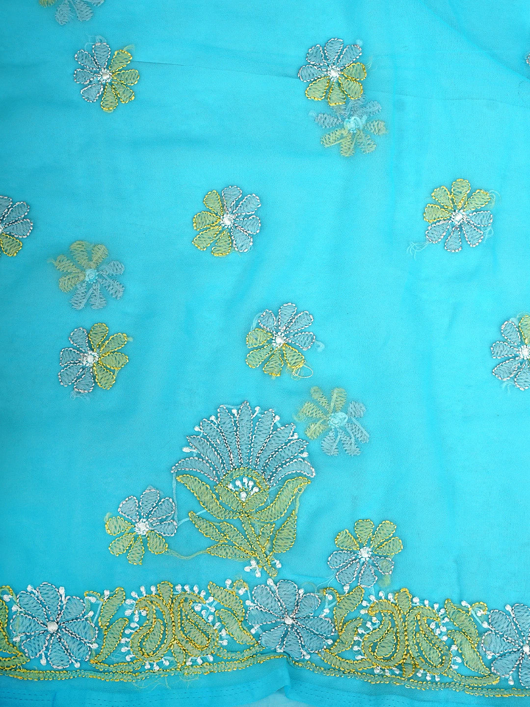Ada Hand Embroidered Sky Surge Blue Georgette Lucknowi Chikankari Unstitched Suit Piece 01A931609