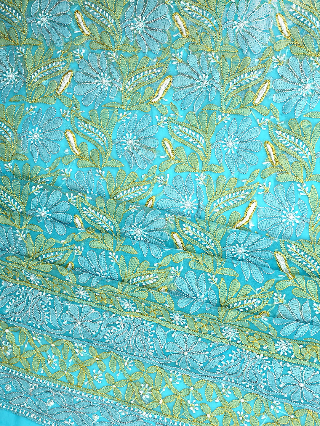 Ada Hand Embroidered Sky Surge Blue Georgette Lucknowi Chikankari Unstitched Suit Piece 01A931609