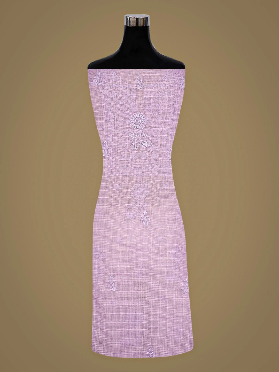 Ada Hand Embroidered Mauve Kota Chanderi Lucknowi Chikankari Unstitched Kurta Dupatta Set 01A890394