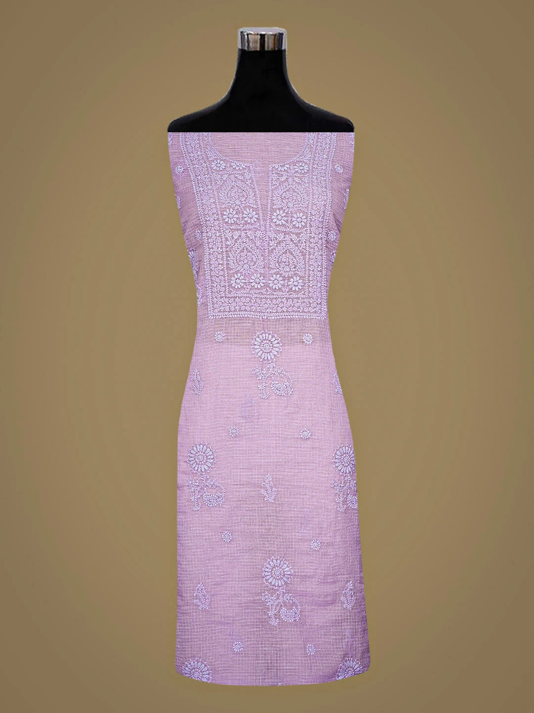 Ada Hand Embroidered Mauve Kota Chanderi Lucknowi Chikankari Unstitched Kurta Dupatta Set 01A890394