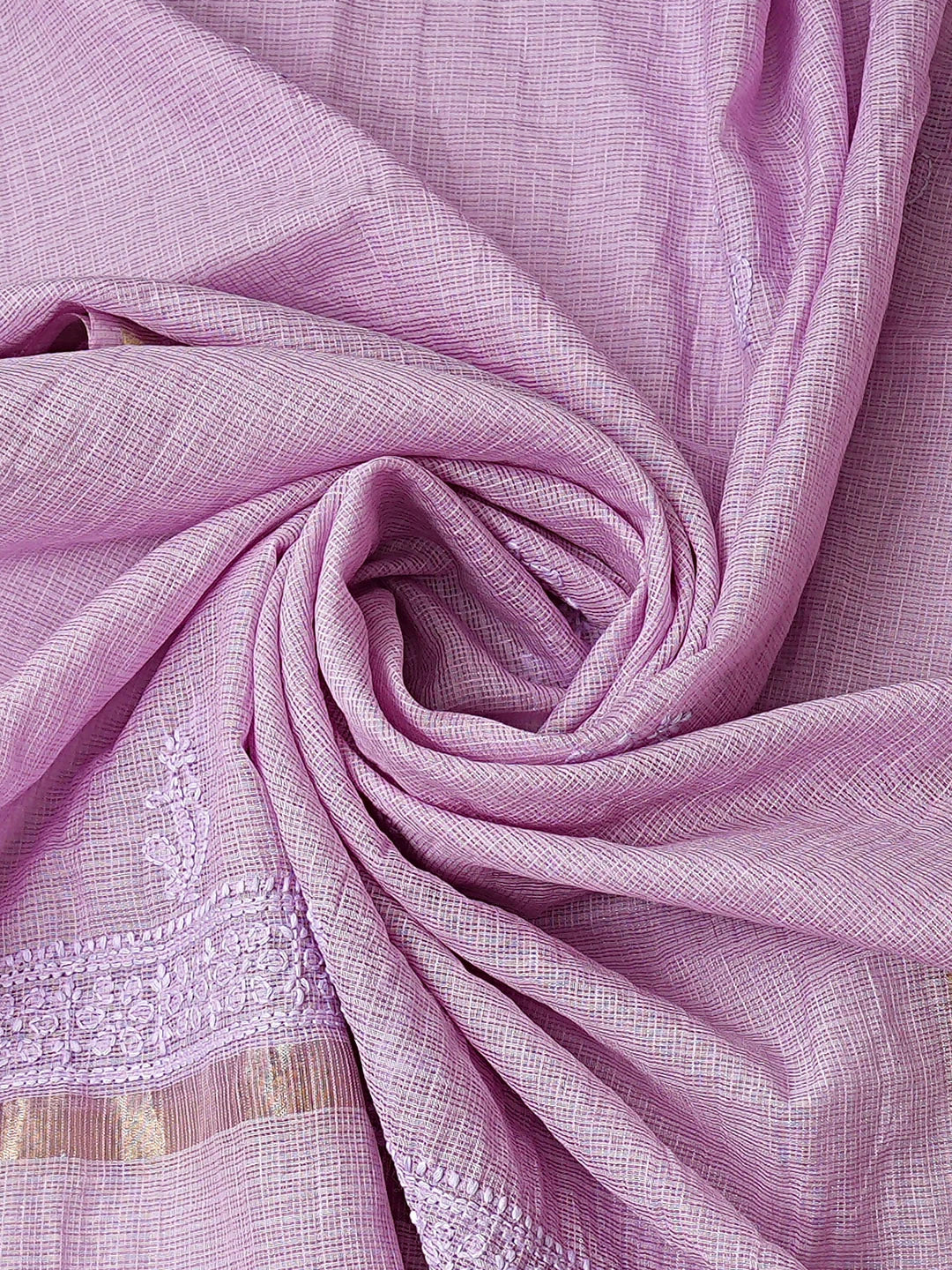 Ada Hand Embroidered Mauve Kota Chanderi Lucknowi Chikankari Unstitched Kurta Dupatta Set 01A890394