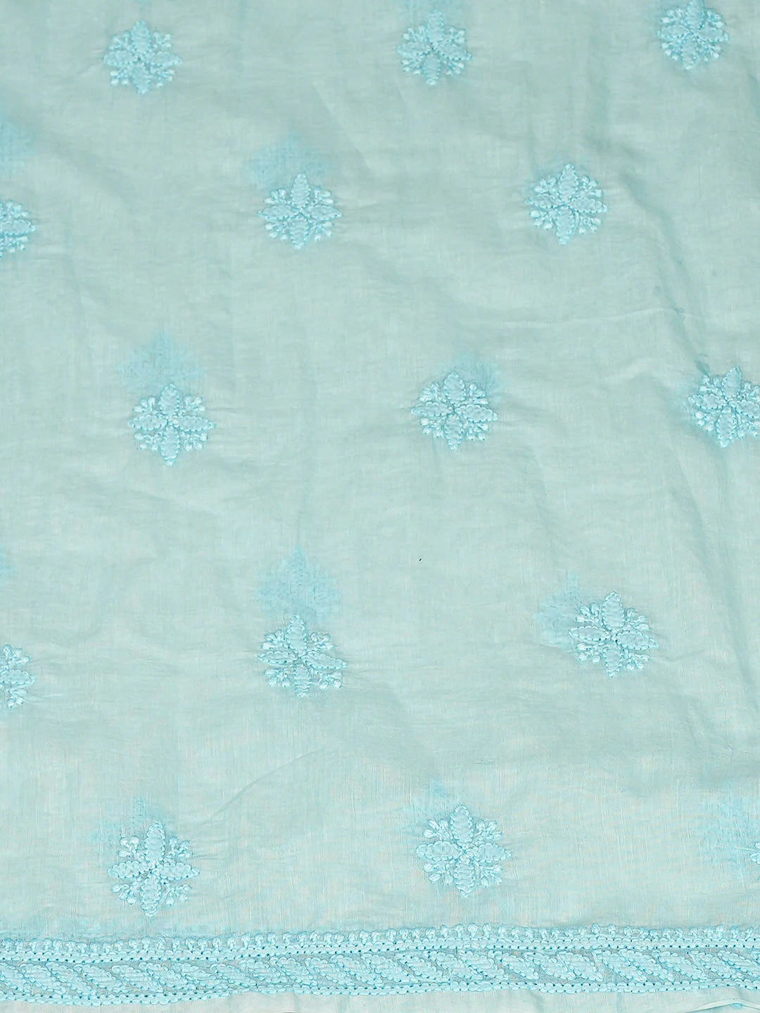 Ada Hand Embroidered Pale Cyan Chanderi Lucknowi Chikankari Unstitched Kurta Dupatta Set 01A890060