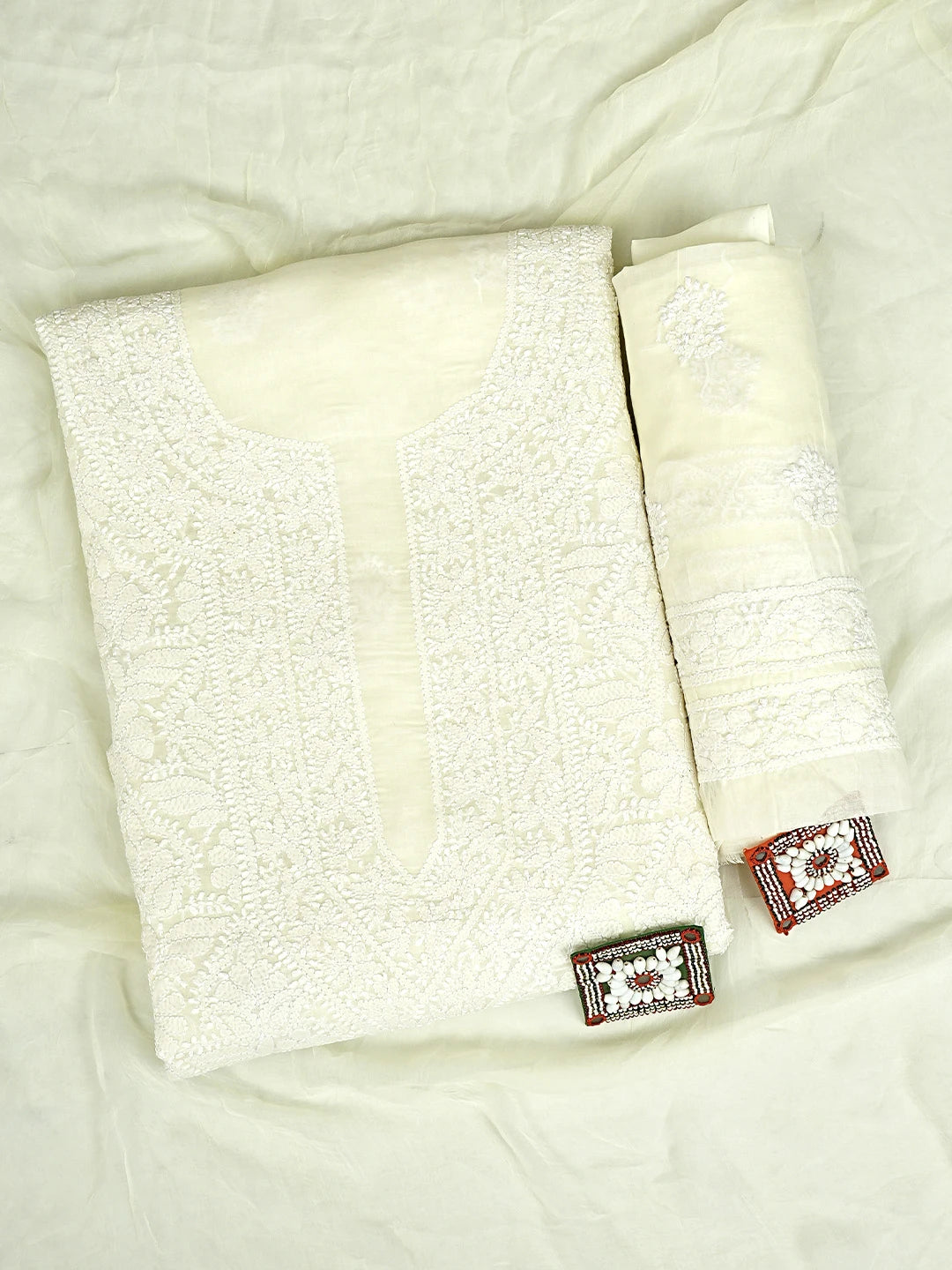 Ada Hand Embroidered Lemon Chiffon Cotton Lucknowi Chikankari Unstitched Suit Piece 01A932480