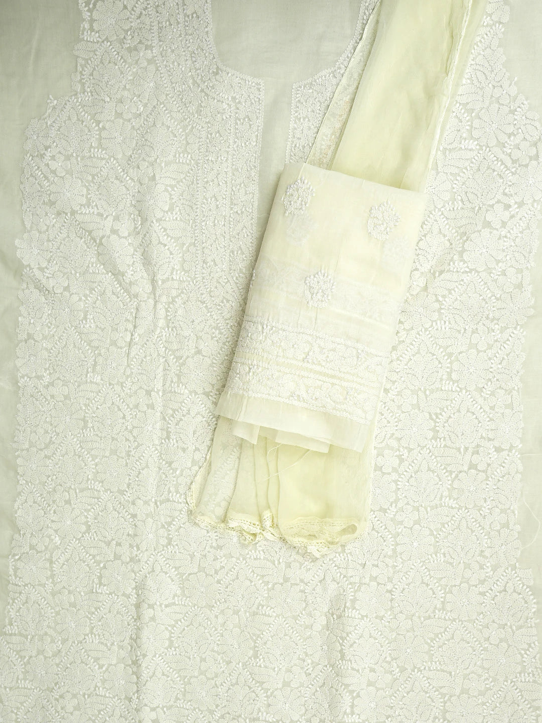 Ada Hand Embroidered Lemon Chiffon Cotton Lucknowi Chikankari Unstitched Suit Piece 01A932480