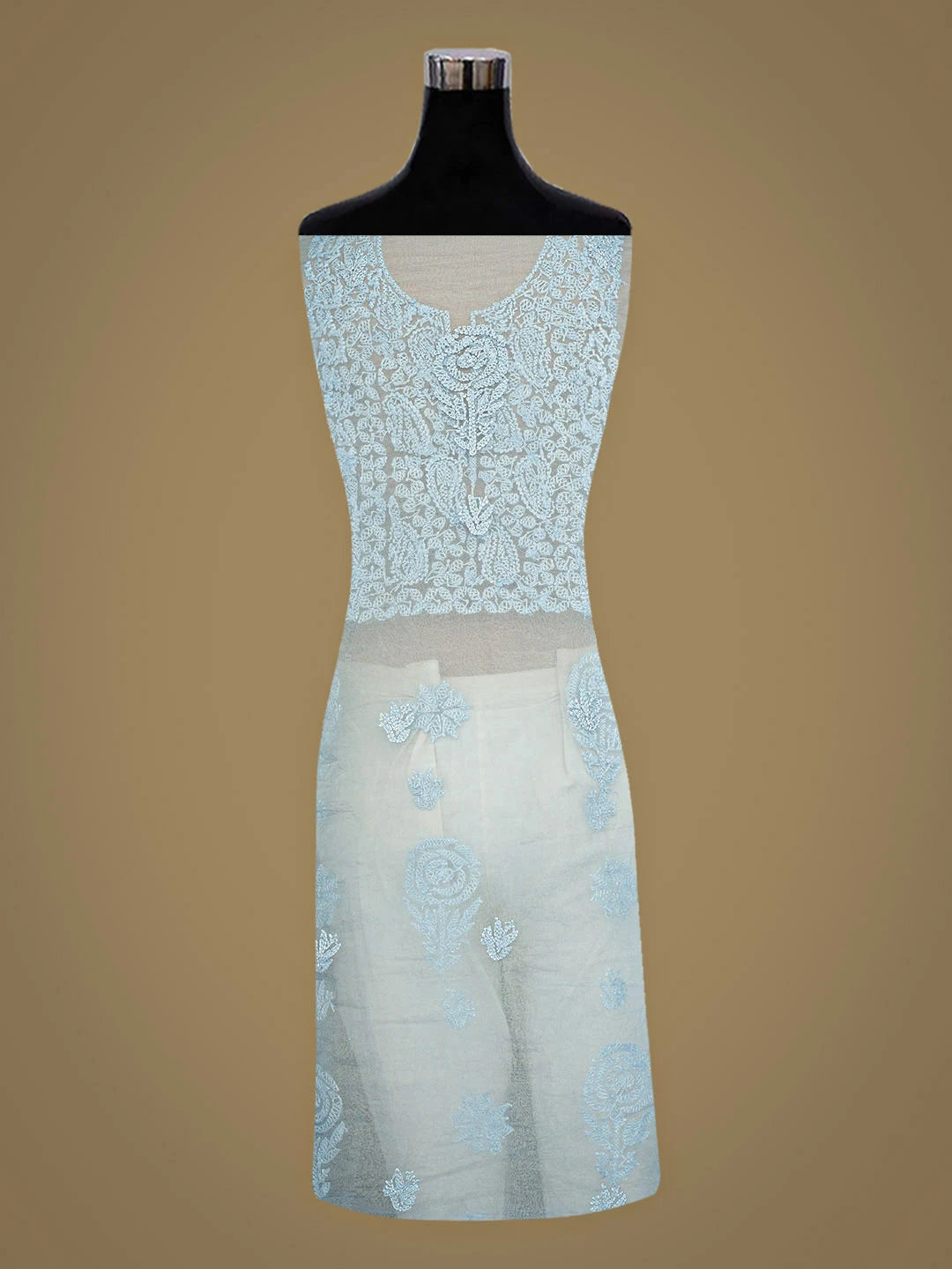 Ada Hand Embroidered Sky Blue Organza Lucknowi Chikankari Unstitched Kurta Dupatta Set 01A907781