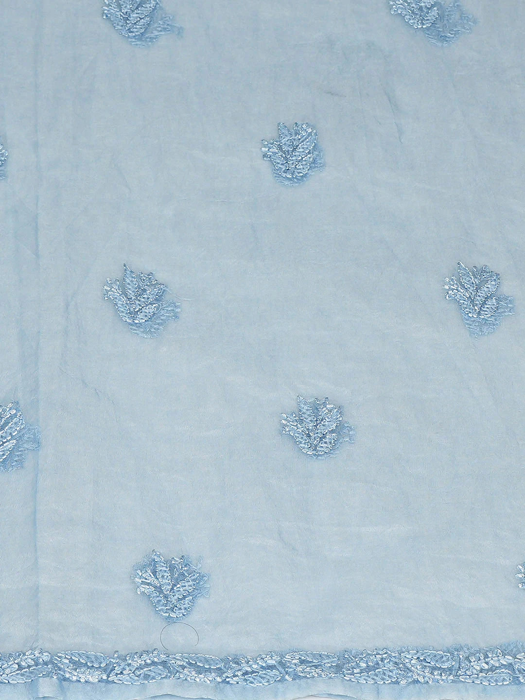 Ada Hand Embroidered Sky Blue Organza Lucknowi Chikankari Unstitched Kurta Dupatta Set 01A907781