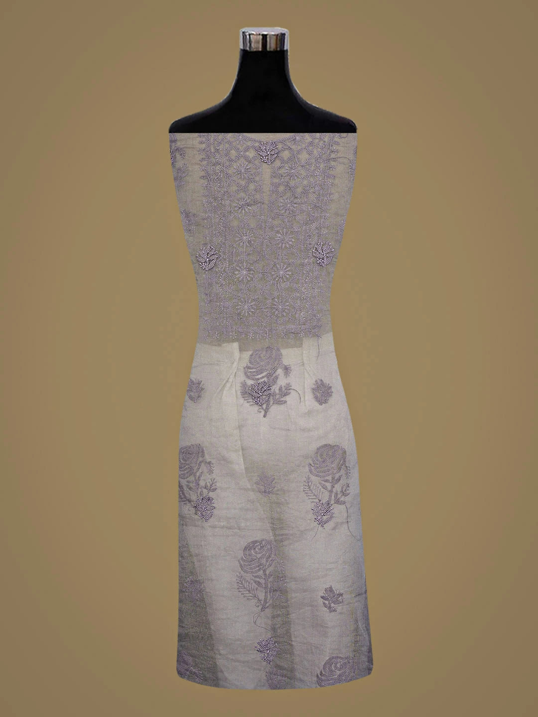 Ada Hand Embroidered Rosy Granite Organza Lucknowi Chikankari Unstitched Kurta Dupatta Set 01A907770
