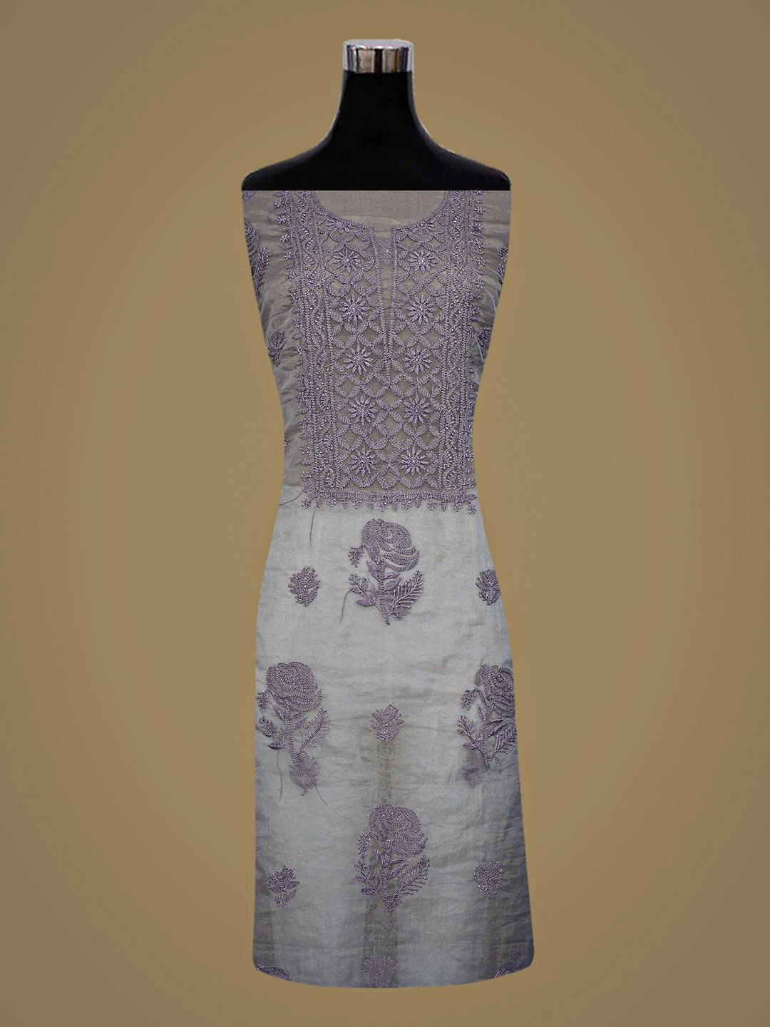 Ada Hand Embroidered Rosy Granite Organza Lucknowi Chikankari Unstitched Kurta Dupatta Set 01A907770