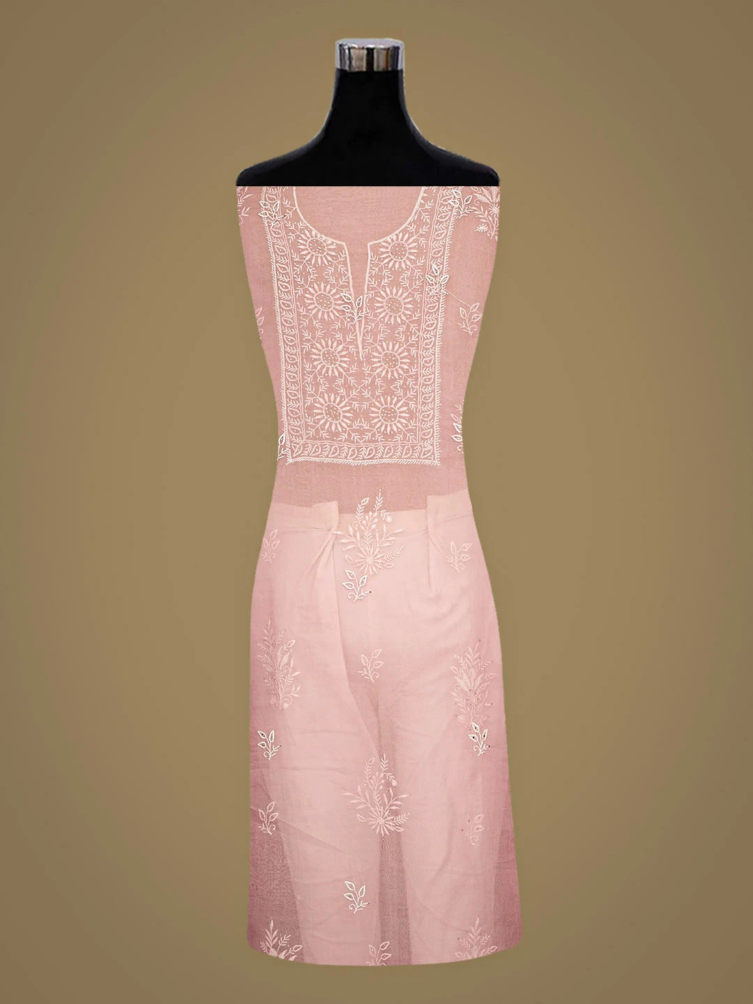 Ada Hand Embroidered Pink Organza Lucknowi Chikankari Unstitched Kurta Dupatta Set With Muqaish/Mukaish Work 01A919851