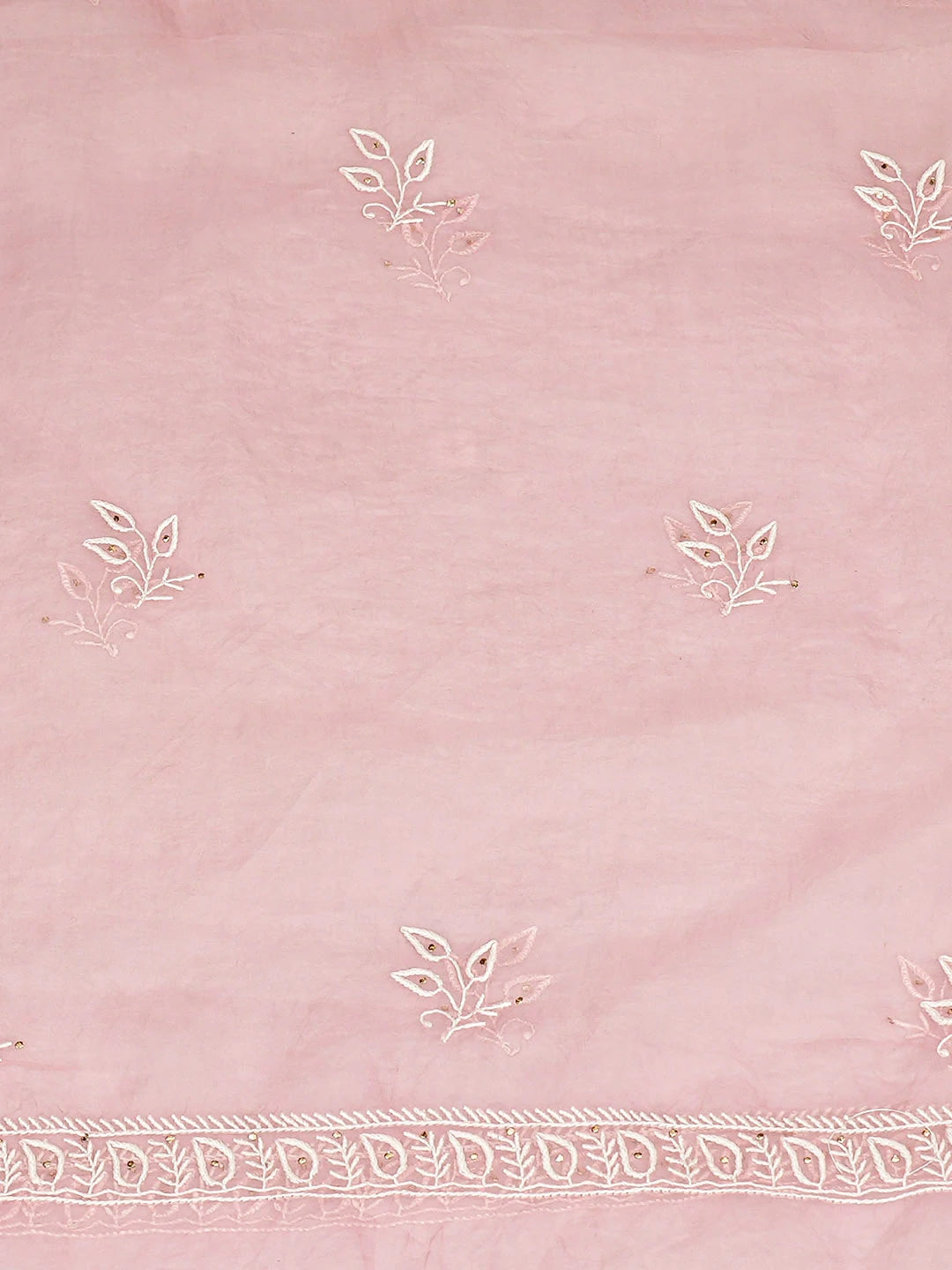 Ada Hand Embroidered Pink Organza Lucknowi Chikankari Unstitched Kurta Dupatta Set With Muqaish/Mukaish Work 01A919851