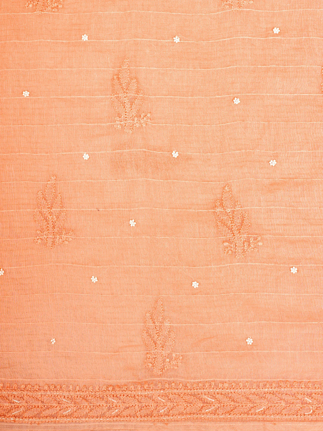 Ada Hand Embroidered Peach Chanderi Lucknowi Chikankari Unstitched Kurta Dupatta Set With Cutdana Work 01A922079