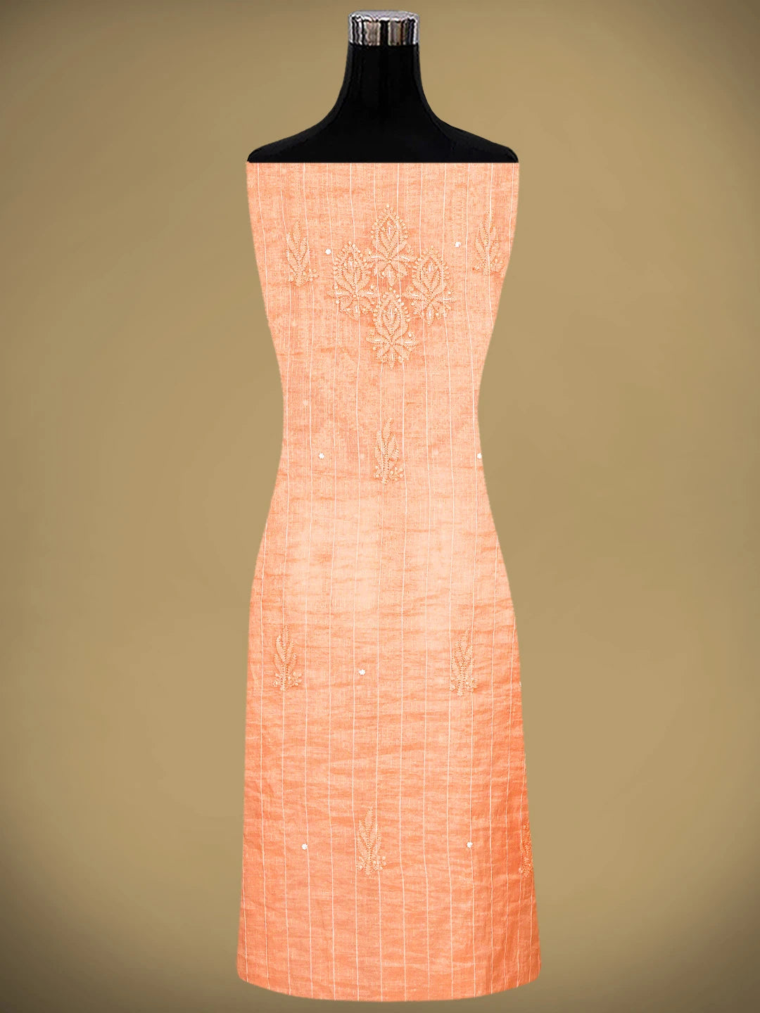 Ada Hand Embroidered Peach Chanderi Lucknowi Chikankari Unstitched Kurta Dupatta Set With Cutdana Work 01A922079