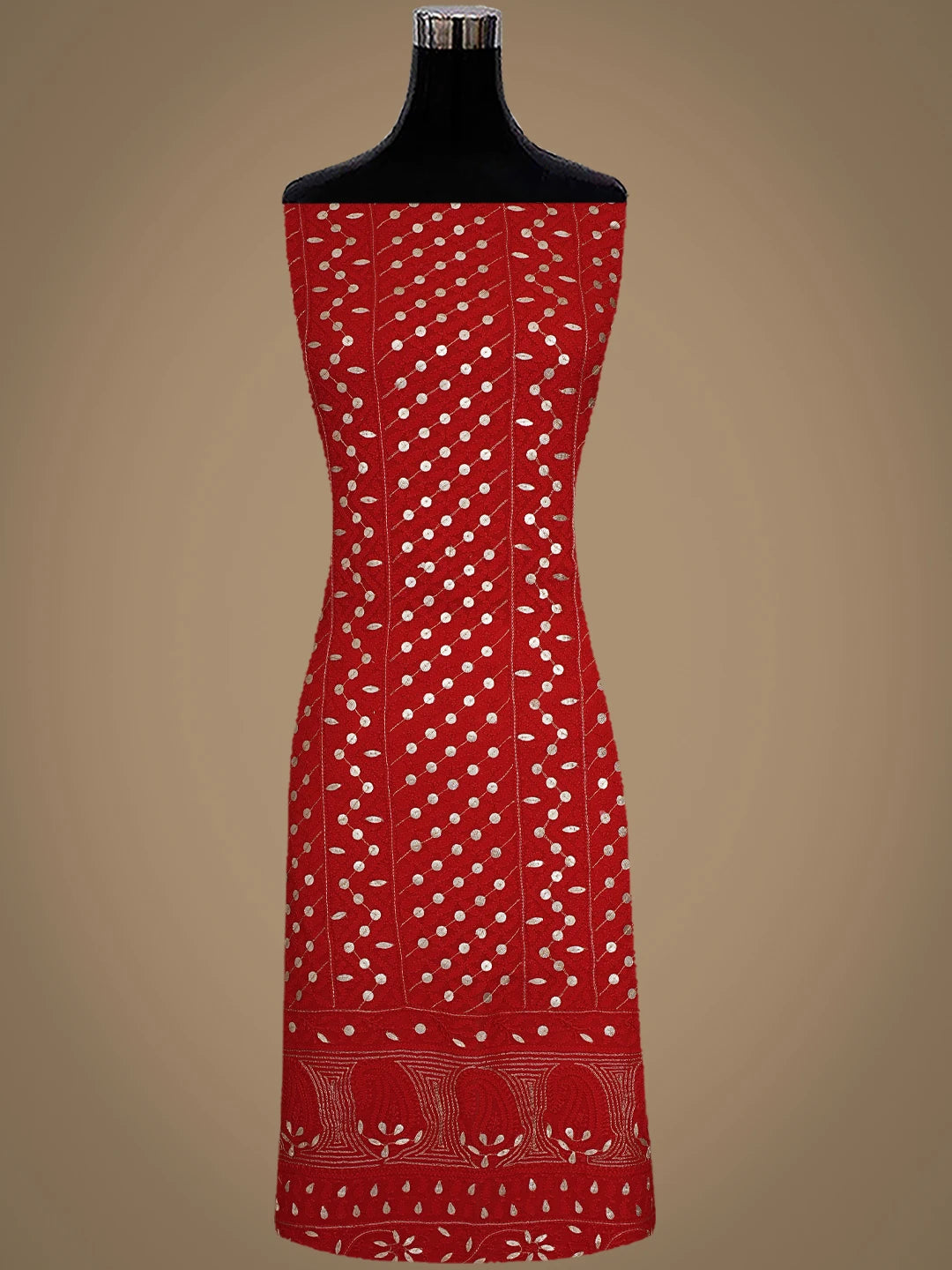 Ada Hand Embroidered Red Viscose Georgette Lucknowi Chikankari Unstitched Kurta Dupatta Set With Gota Patti Work 01A893419